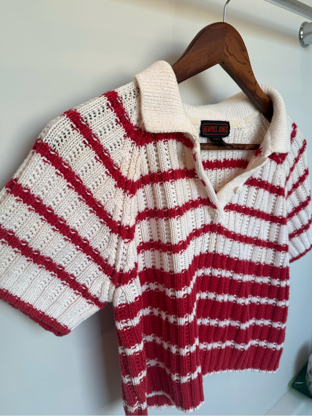 Vintage Striped Knit Polo Sweater - Red & Cream